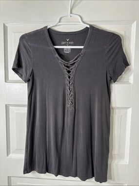 American Eagle Lace-Up V-Neck Tee